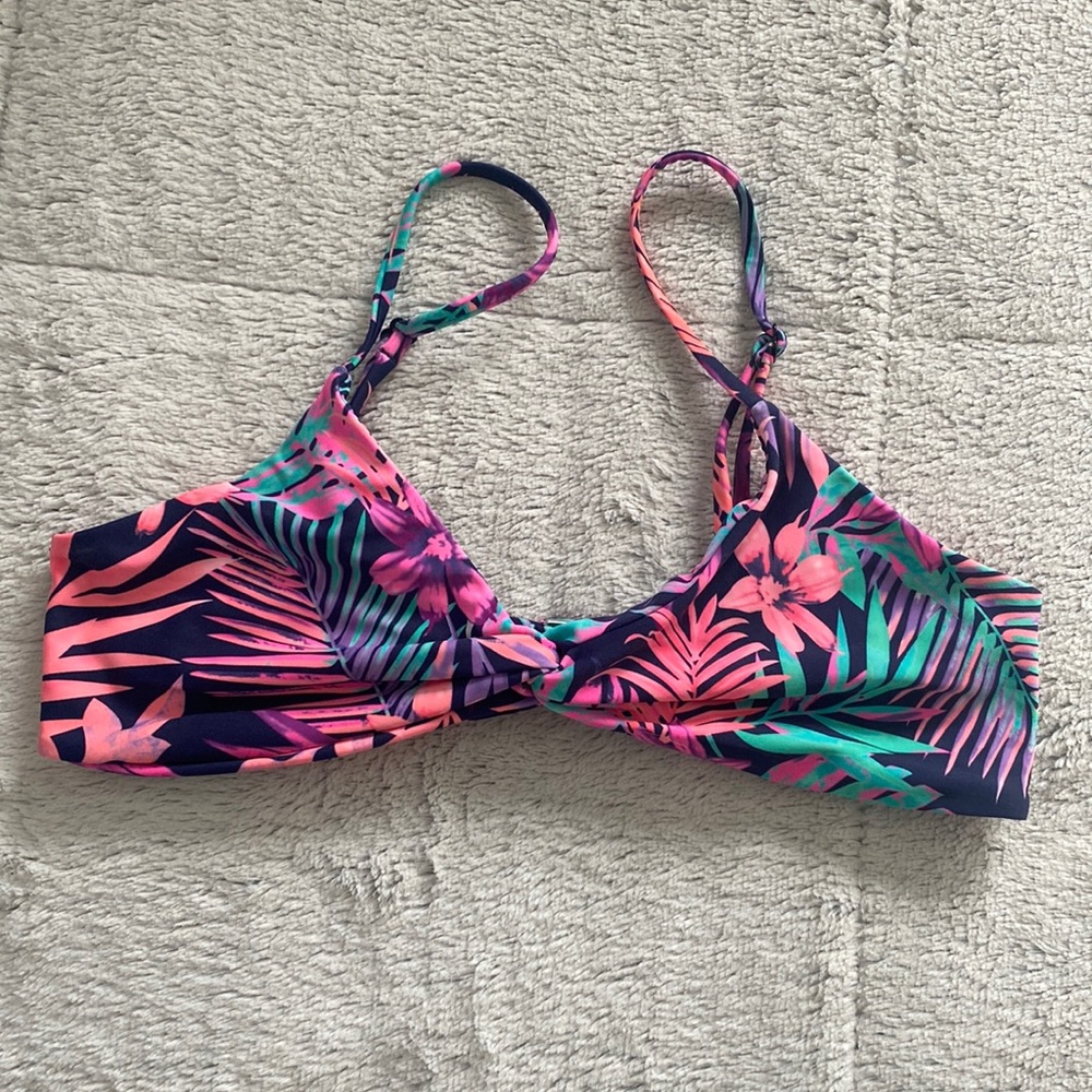 Blackbough Tropical Print Bikini Top - Pink and Green
